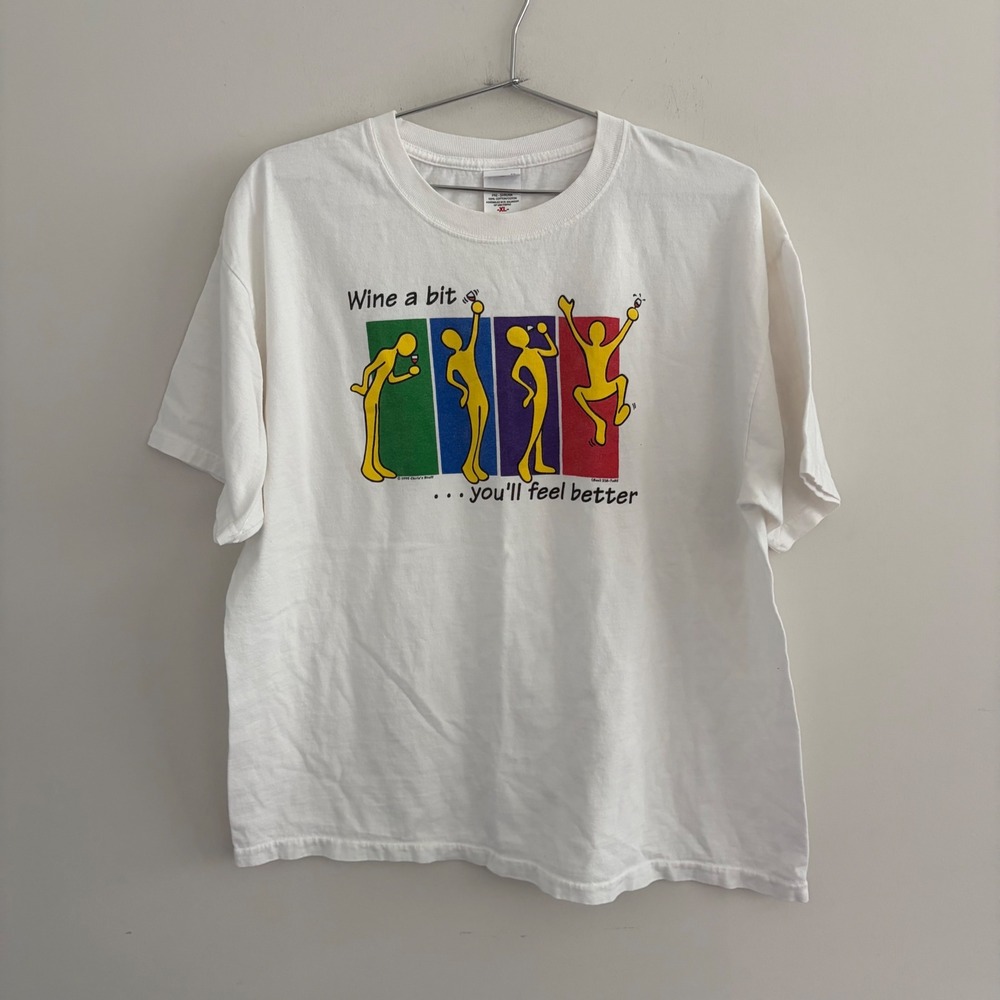 Vintage Anvil Wine a Bit Youll Feel Better Graphic T-Shirt White XL
